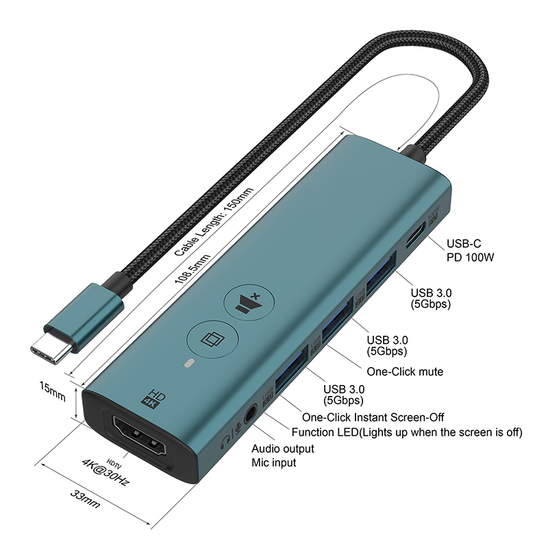 mit HDMI zu Typ C Konverter 6 Häfen USB C Hub PD 100 W Ladestation USB3.0 Disk Leser Kabel Splitter Audio- Mikro erweitern Adapter