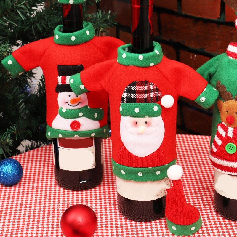 3Pcs Christmas Sweater Wine Bottle Cover Set With, Cute Christmas for Sweaters Birthday Party Crafts Decorations