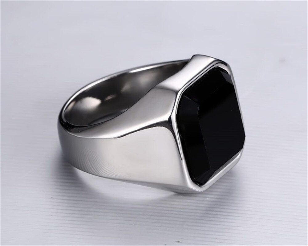 Venda quente anel de sinal masculino da moda com cristal preto clássico grande pedra masculino dedo anéis boa sorte jóias