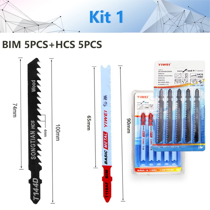 10Pcs/set HCS BIM Jig Saw Blade Jigsaw Blades Set Metal Wood Assorted Blades Woodworking T144D/T118AF