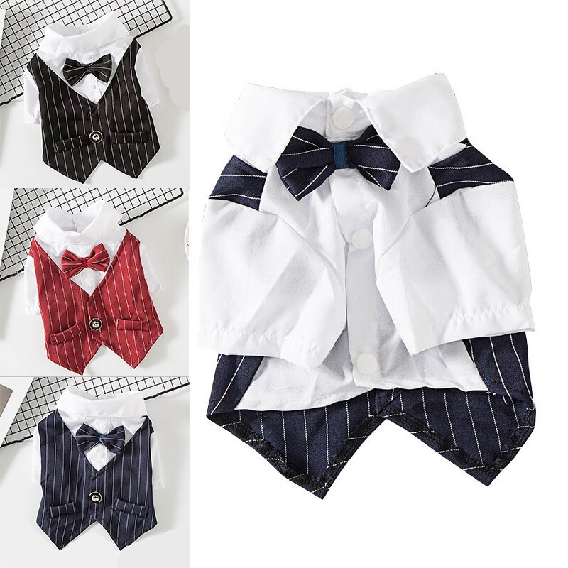 Perro trajes ropa de perro macho traje rojo con arco abrigo para traje botones ropa de mascotas para verano boda lazos perro camisas