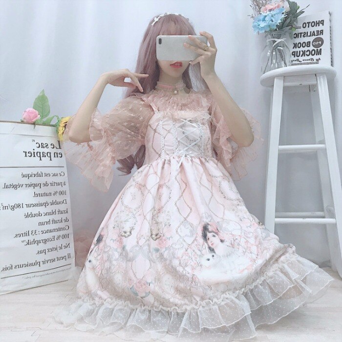 Lolita-robe d'été à bretelles pour filles, style japonais, JSK, Kawaii