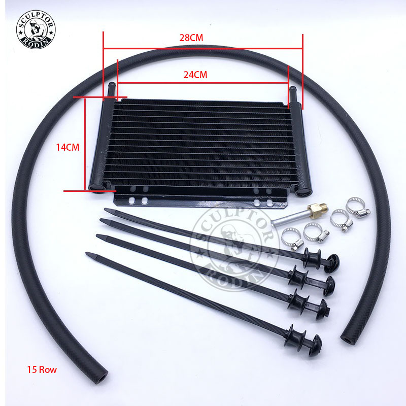 Oil Cooler Aluminum Transmission Oil Cooler Automatic Stacked Plate Oil Cooler Radiator 4 6 8 12 13Row 15Row 22Row: 15-Row Black