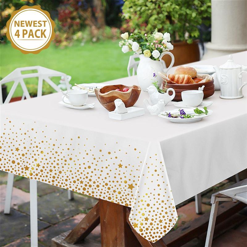 Homemaxs 4 pces peva toalha de mesa descartável retângulo à prova dwaterproof água capa de mesa para piquenique casa decoração da cozinha 274x137 cm