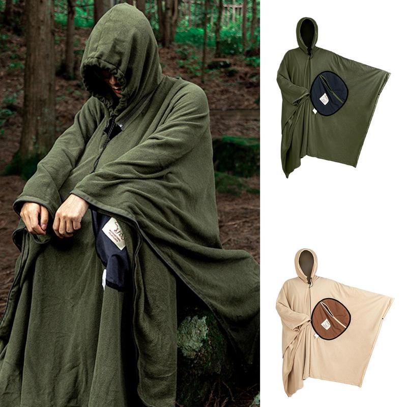 Rocker Vlies Wärme Kapuze Poncho Schlafsack tragbarer Schlafsack für Camping Poncho Schlafsack Decke Camping Zubehör