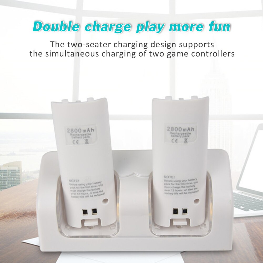 Nintendo Dual Charging Station +2 Battery Packs For Nintendo Wii / Wii U Remote Control W/ 2 Rechargeable Batteries & LED Light