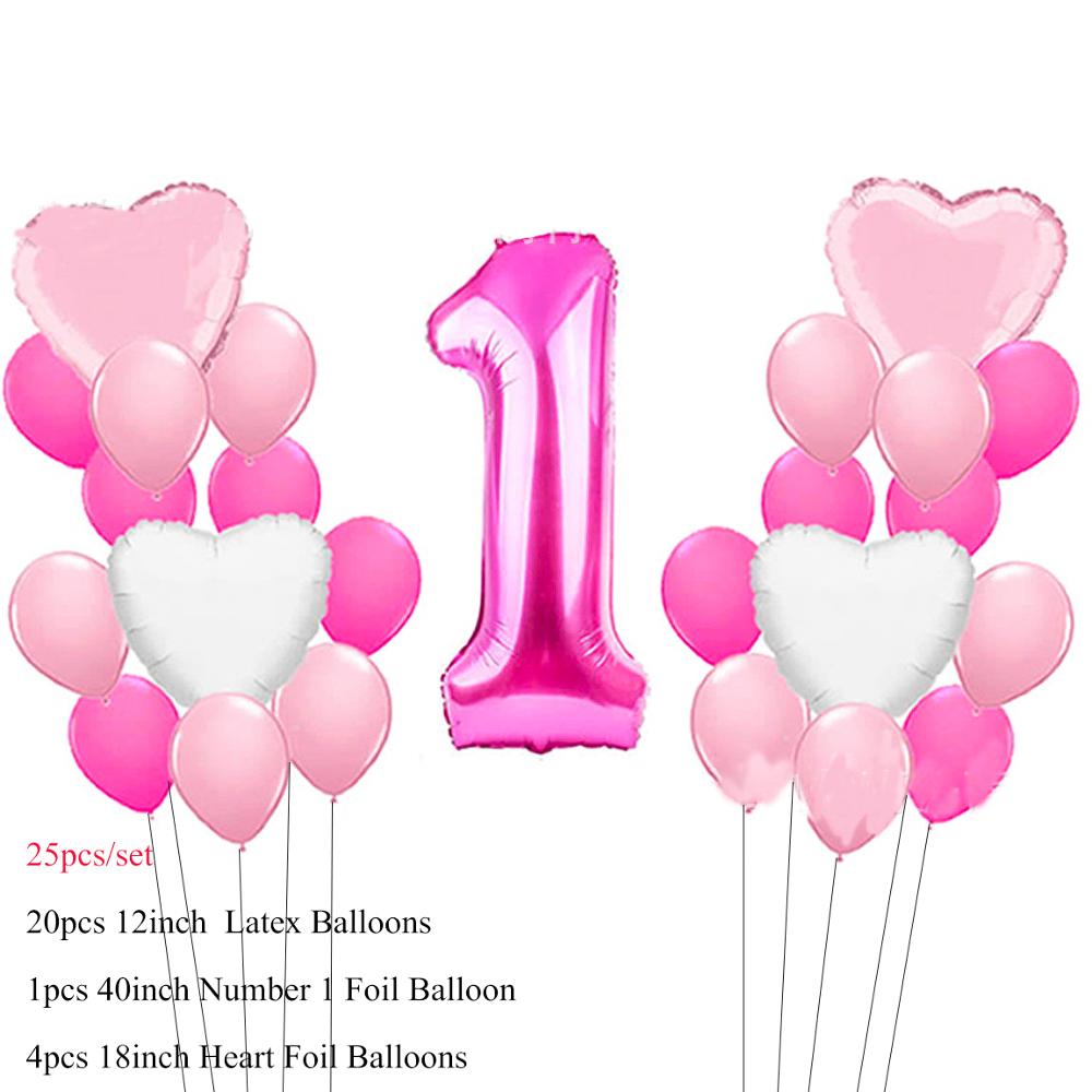 Rose Gold 1st Birthday Balloons Latex Confetti Balloons Number 1 Foil Ballons Baby Boy Girl First One Birthday Party Decorations