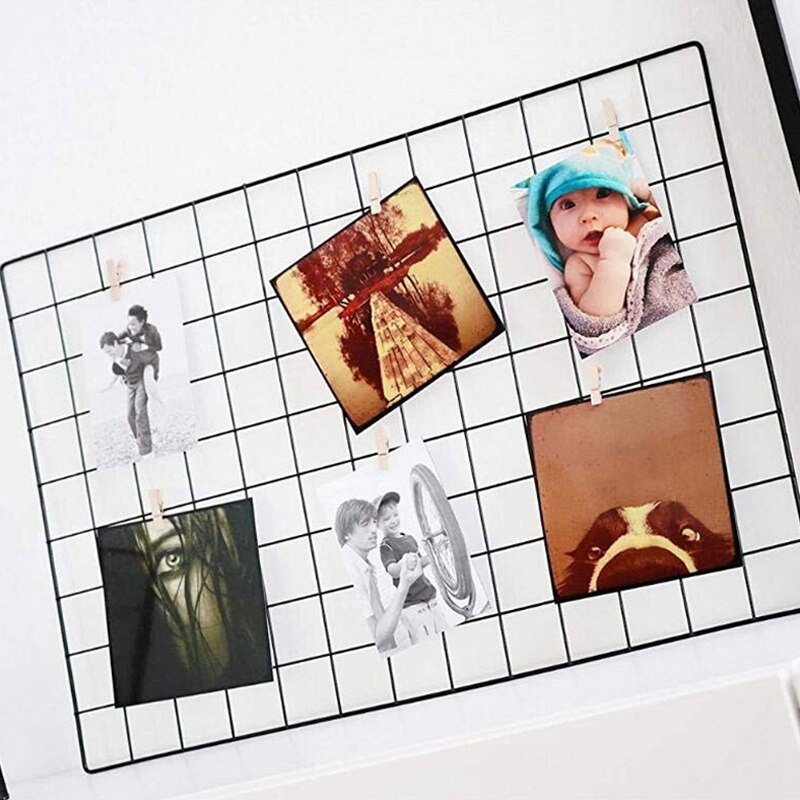 DIY Grid Photo Wall,Multifunction Wall Mounted Ins Mesh Display Panel,Wall Art Display Organizer,Memo Board, with Hook, Color Wo