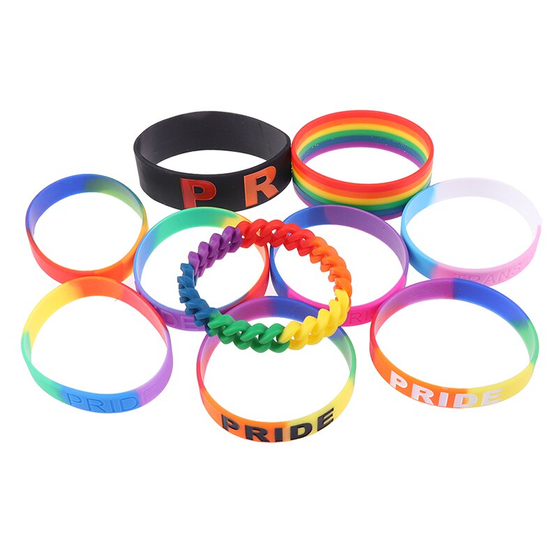 10 soorten unisex lgbt regenboog letters sport polsbandje gay lesbische pride siliconen rubber polsbandje armband feest parade