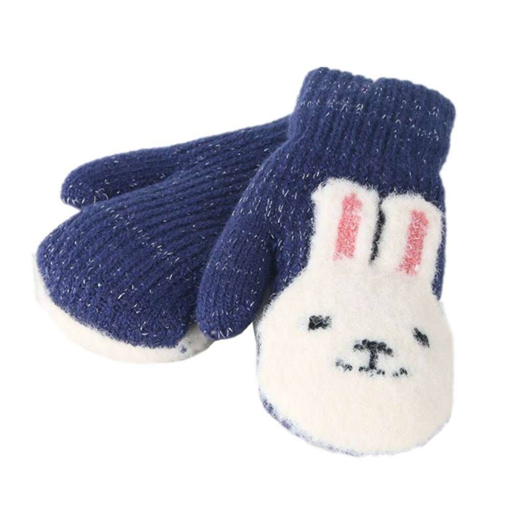 Del capretto Delle Ragazze Dei Ragazzi di Inverno del Knit Cordino Guanti Del Fumetto Patchwork Tenere In Caldo Guanti invernali per bambini guanti per bambini rekawiczki dzieciece: Navy 