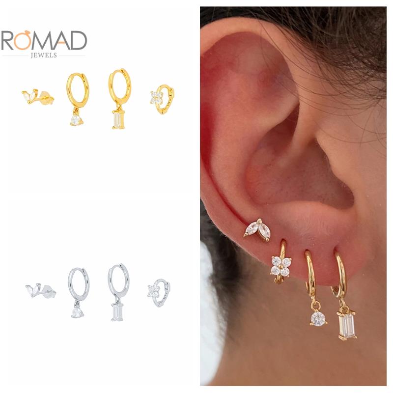 Romad 925 ohrringe aus sterlingsilber mit weißem zirkonia-anhänger, runde creolen für damen und mädchen