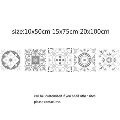 light Grey Retro Pattern Tile Stickers PVC Bathroom Kitchen Wall Sticker Home Decor TV Sofa Wall Art Mural Waterproof: 6 / 15x75cm