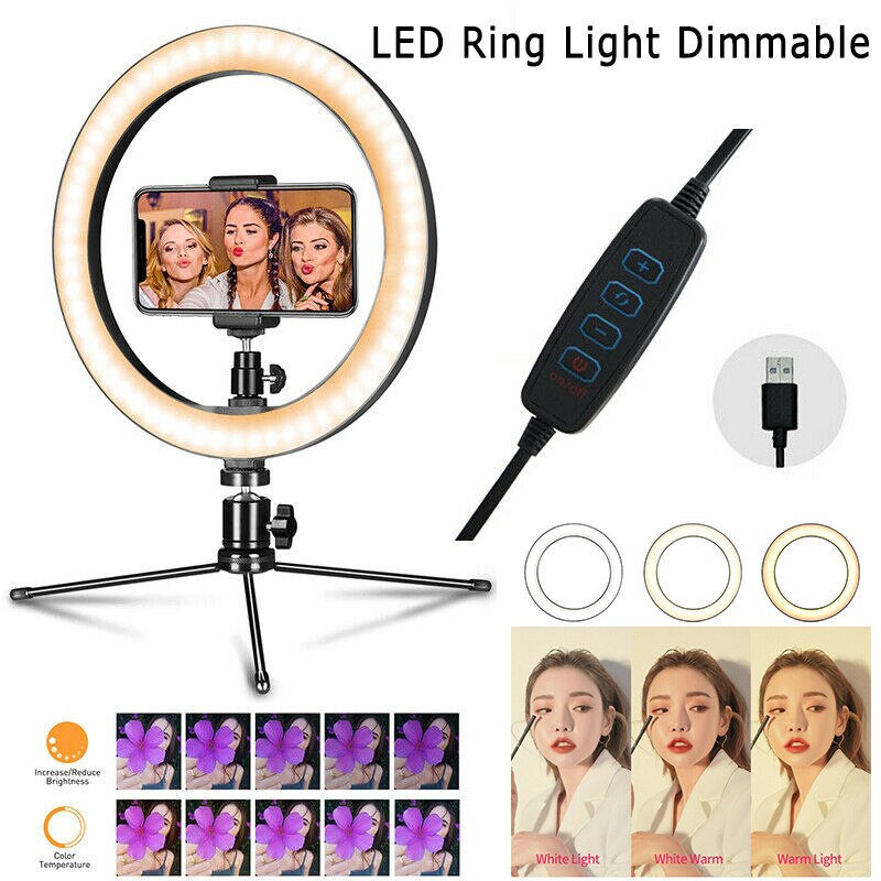 Photography LED Selfie Ring Light Live Fill Light Camera Phone Ring Lamp 10inch With Table Tripods For Makeup Video Live Studio