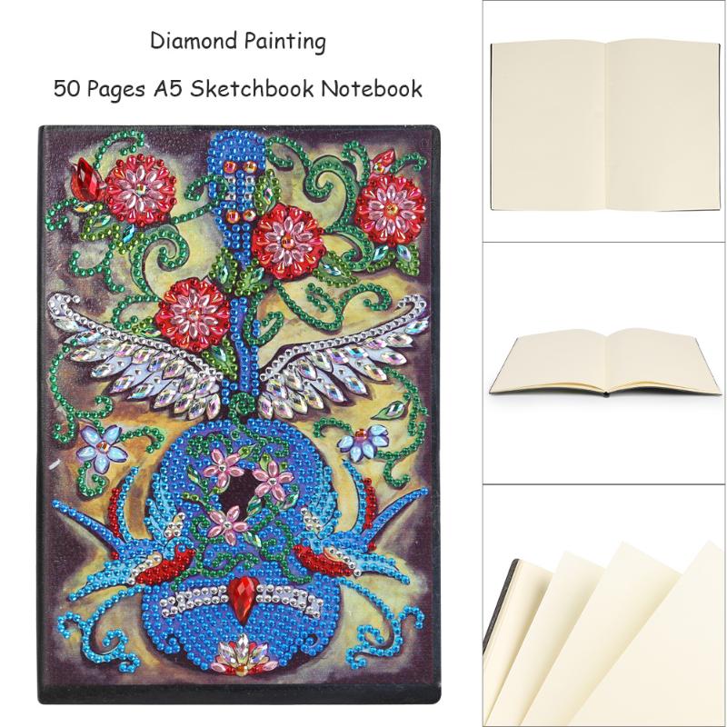 50 Pages A5 Drawing Notebook Craft DIY Special Shaped Diamond Painting Especially Delicate Violin