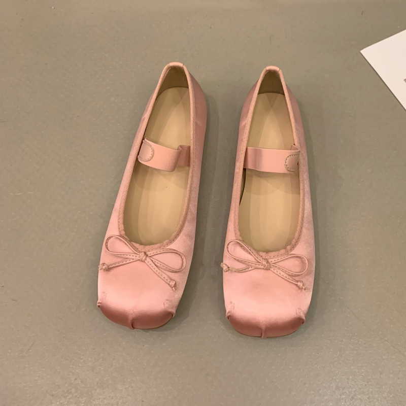 2023 scarpe da balletto di seta di raso di lusso donna classica punta quadrata papillon fascia elastica ballerine mocassini morbidi da donna: Blu / 37