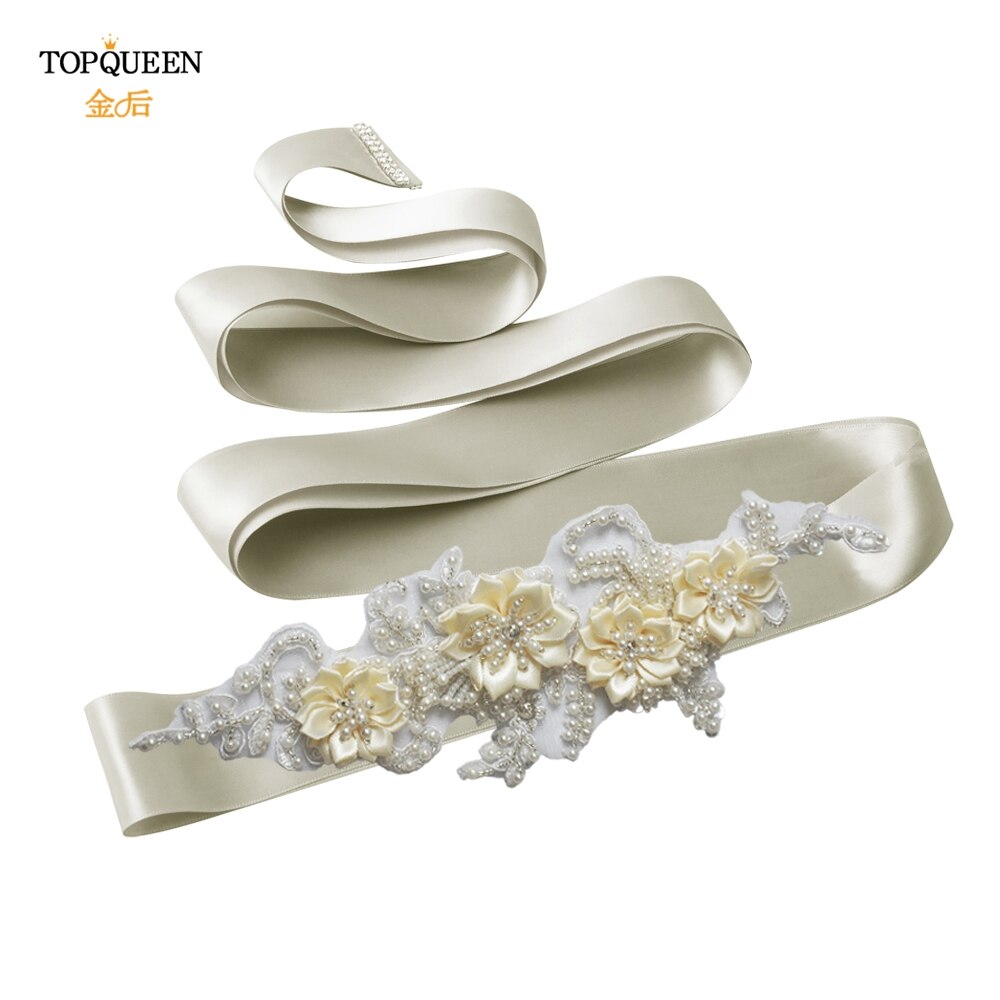 TOPQUEEN-cinturones de abalorios hechos a mano para novias, cinturón embellecedor de noche, cinturones de lujo, accesorios para vestidos de boda, S346: dark gray ribbon