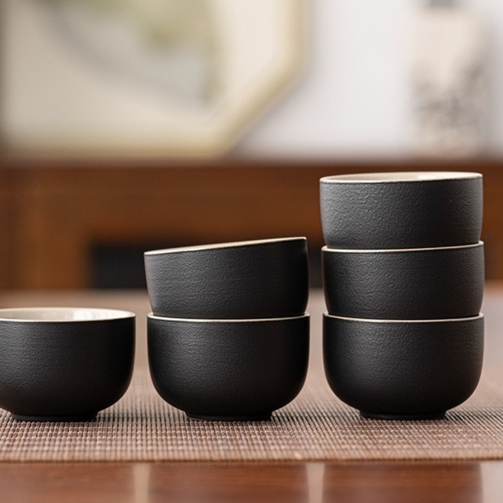 6PCS Drinkware Retro Tea Cup Black Heat-resistant Tea Bowl Luxury Handmade Single Cup Home