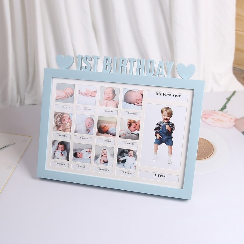 67JC First Year Photo Moment Baby Keepsake Frame DIY 0-12 Month Picture Display Plastic Collage Frame for Mom Parents