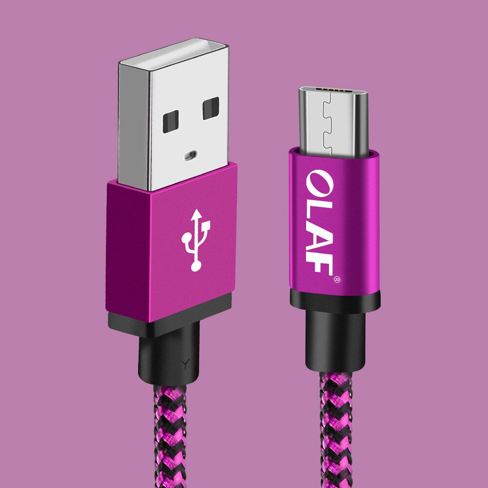 Olaf Micro USB Kabel 2 M 3 m Nylon Gevlochten Snel Opladen Gegevens Charger Cord Voor Samsung Huawei Xiaomi Android microusb Telefoon Kabel: Rose / 2m