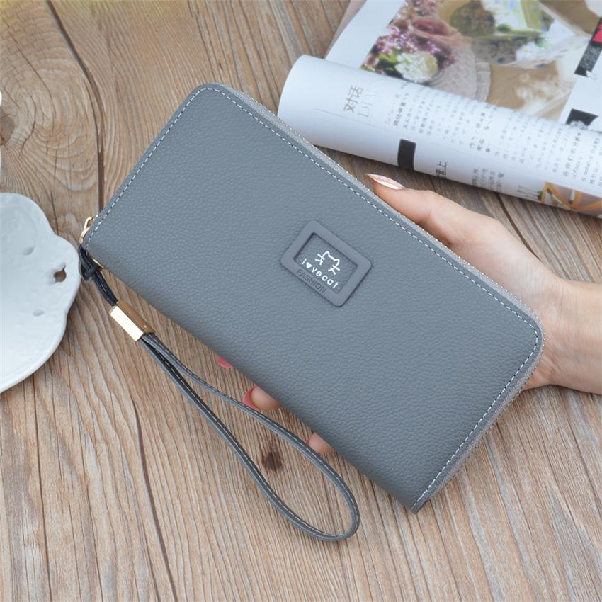 Women Long Wallet Large Capacity Purse Card Holders Phone Bag Printing Cat Wallet Portfel.: Gray