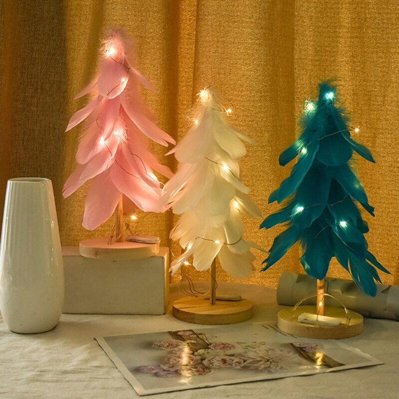Mini Veer Kerstboom Ornament Met Led Licht Versiering Desktop Xmas Decoraties