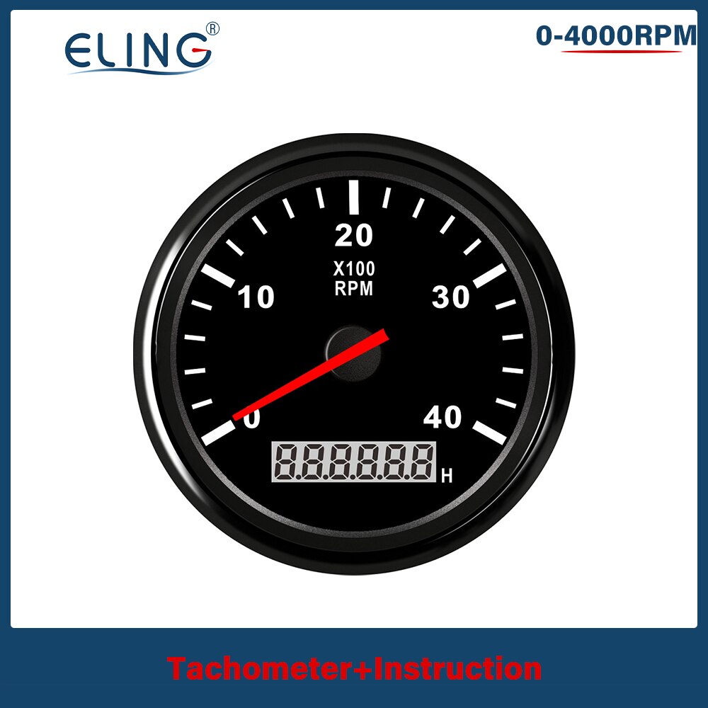 ELING Universal- 3-8K RPM Tachometer Umdrehung Zähler Tacho Messgerät mit Stunde Meter 85mm Benzin Diesel- 12V 24V verrotten Hintergrundbeleuchtung: 4K-BN