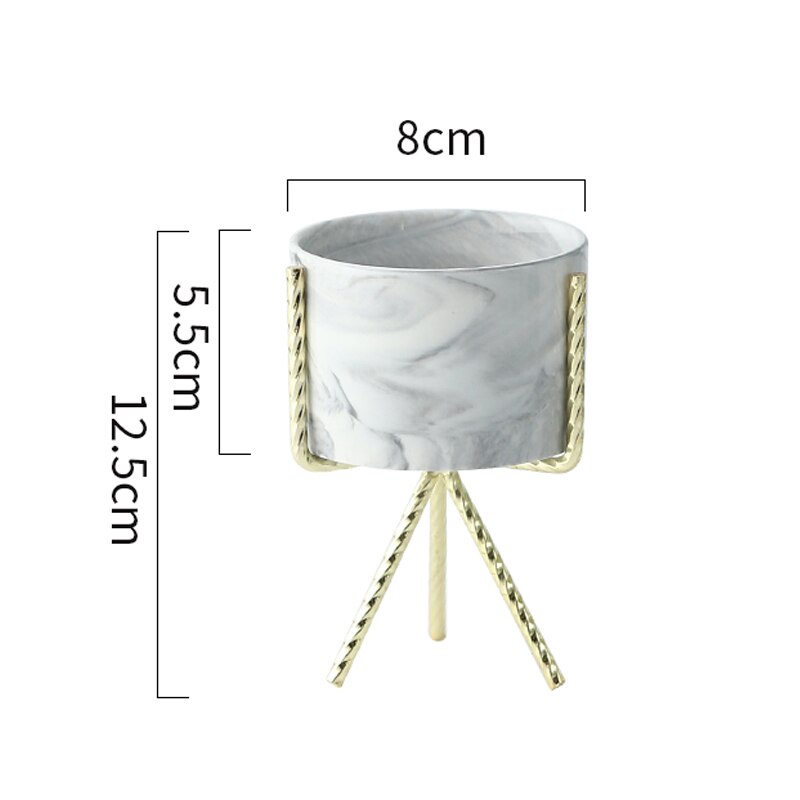 1 stuk scandinavische stijl marmeren keramiek ijzeren kunst vaas bloempot met ijzeren houder tafelblad huis bruiloft woonkamer decoratie: Grijs s
