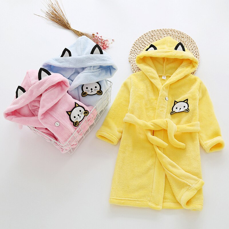 Høst vinter badekåpe til låve hette kappe nydelig katt langermet baby gutt badekåpe nattøy til 2-7 år låve pyjamas