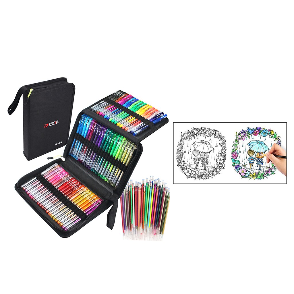 121Pcs Glitter Gel Pens for Adult Coloring Book Unique Gel Pen Plus 60 Refills
