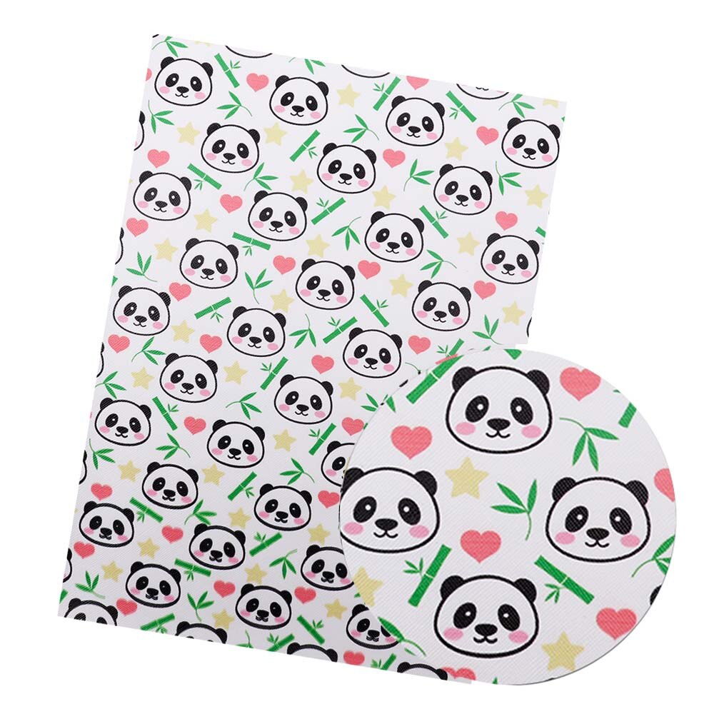 Ibows 22*30cm snytetiska läderlakan konstlädertyg uggla panda tryckt vinyltyg för gör-det-själv-hårbågehantverk rosettmaterial: Vit panda