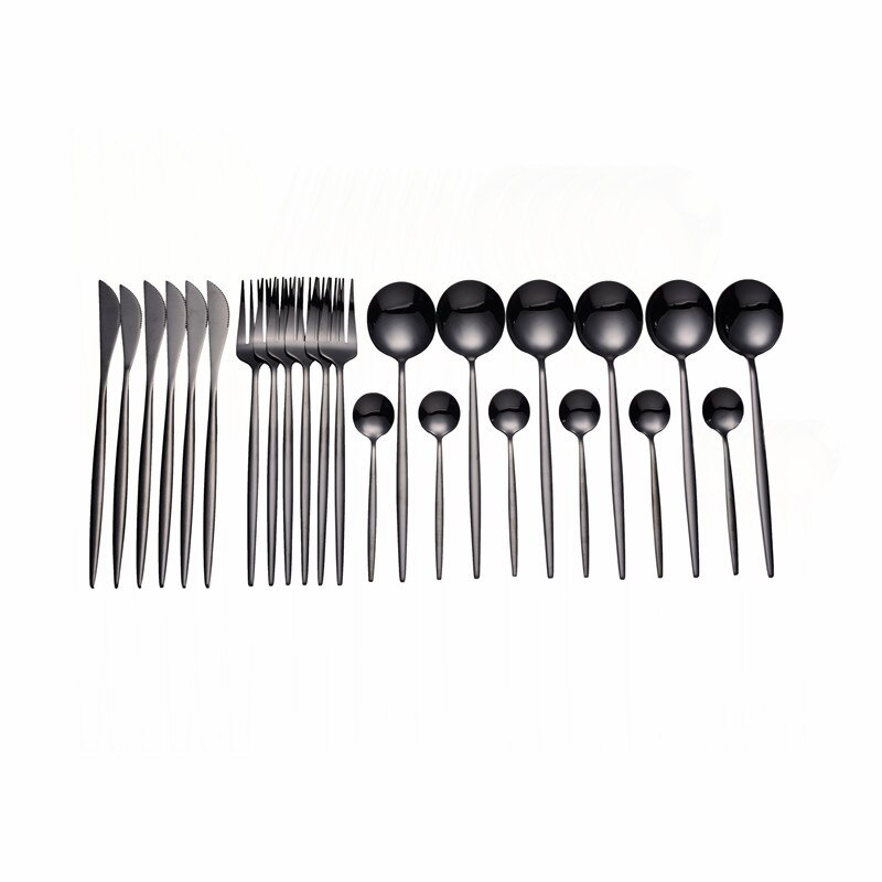 24 pçs conjunto de talheres de ouro 18/10 talheres de aço inoxidável conjunto faca garfo colher conjunto de utensílios de mesa máquina de lavar louça louça segura conjunto caixa de presente: black