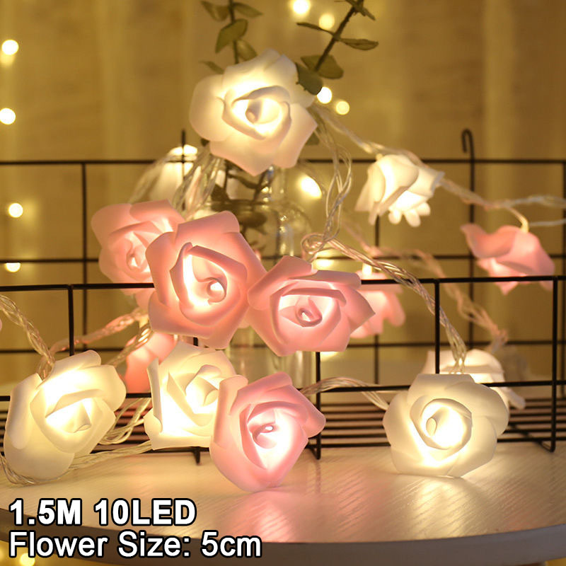 1,5 M 10LED Künstliche Rose Blume Girlande Schnur Licht LED Lichterkette Valentinstag Hochzeit Weihnachten Party Dekorationen