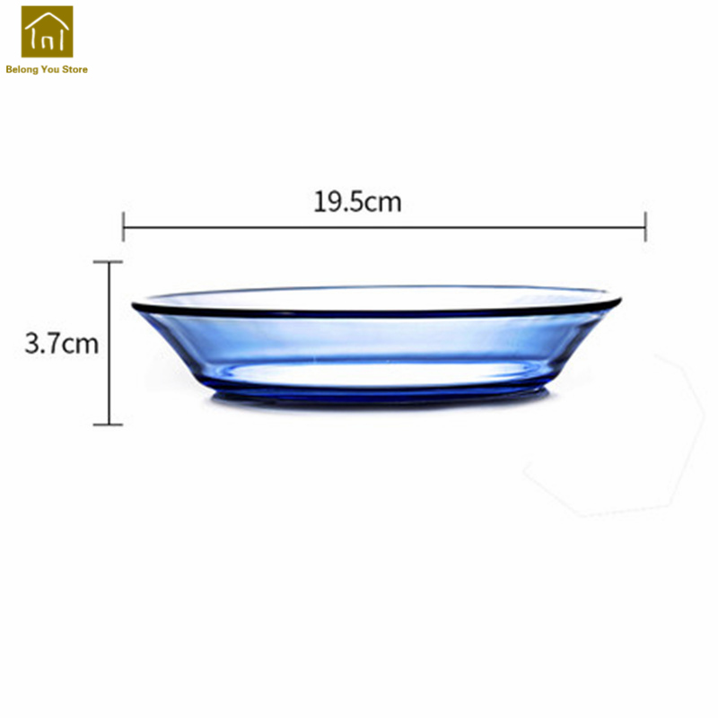 Farve glas tallerken enkel gennemsigtig mikroovn plader middag dyb tallerken tallerken nice verre gafler mad tallerkener wki 087: Lyseblå 19.5cm