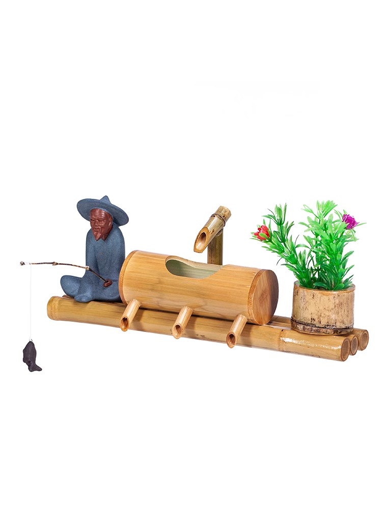 Décoration Feng Shui en bambou pour Aquarium, recyclage de l'eau, fontaine d'eau en Tube, filtre de creux en pierre, mobilier de bureau