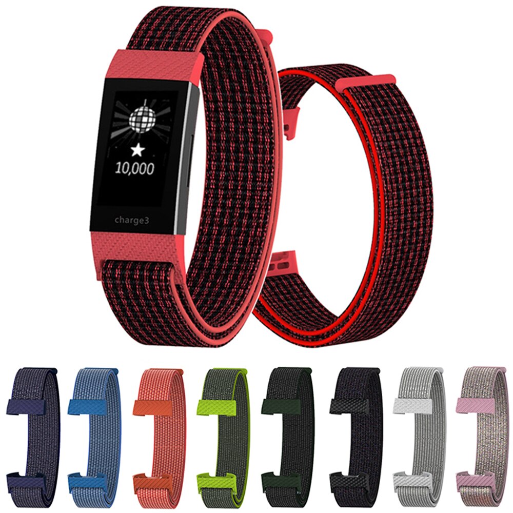Erstatningsstrop armbånd til fitbit charge 3 strækbart nylonfiberbånd magic tape loop fitness tracker