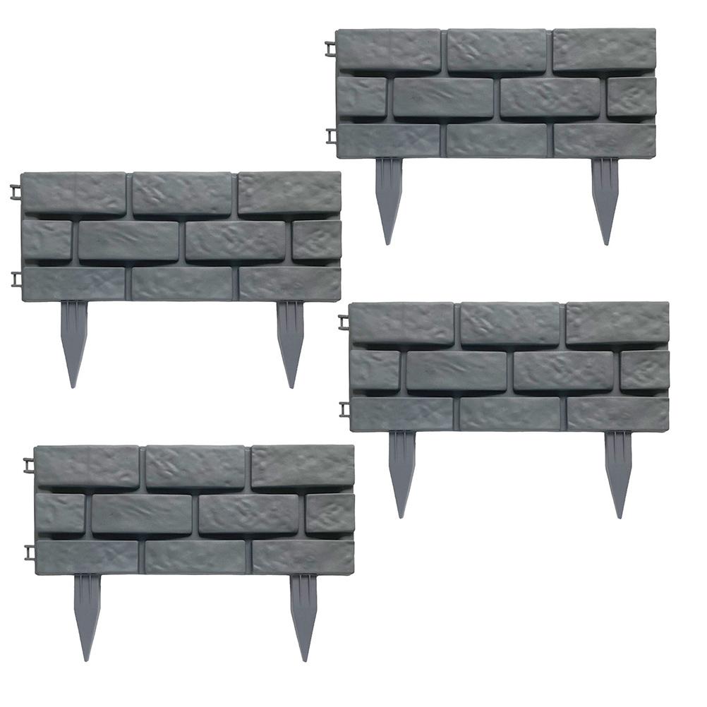4pcs Garden Edging Courtyard Grass Rectangle Stone Brick Effect Accessories Plant Bordering Path Landscape Lawn Fence Decoration: Default Title