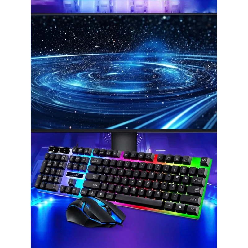 Glow Mechanical Feel Wired Keyboard and Mouse Set, ergonomic , suitable for both gaming and office use