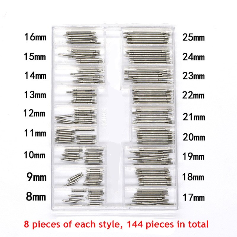 144 Stks/set Horloge Accessoires Horlogeband Rvs Metalen Lente Bars 8Mm-25Mm Riem Riem Reparatie Tools Voor mannen Vrouwen Horloge: 144 PCS