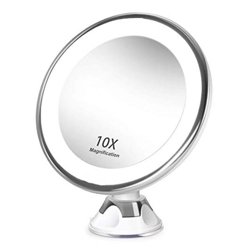 Led light makeup mirror 10 times magnification desktop makeup mirror bathroom desktop with suction cup fill light folding MJ707: B  10X