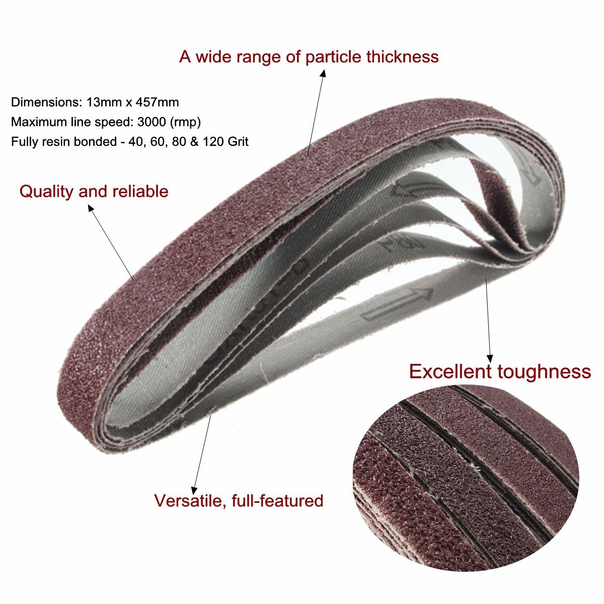 20pcs/Pack for Air Belt Sander 13mm X 457mm Powerfile Sanding Sander Belts Paper Mixed Grit 40 60 80 120