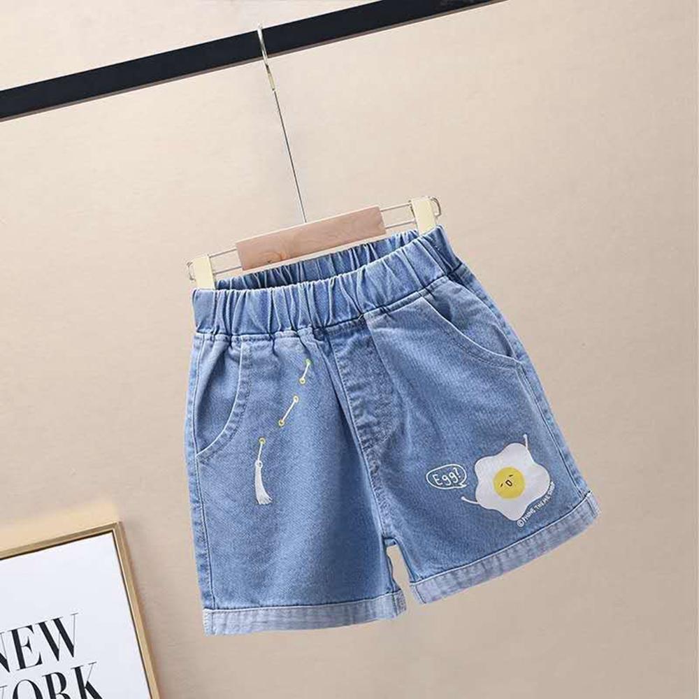 Summer Teenage Girls Denim Shorts Kids Egg Pattern Short Pants Children Clothes Big Girls Loose Shorts for Girls 8 10 12 14 16