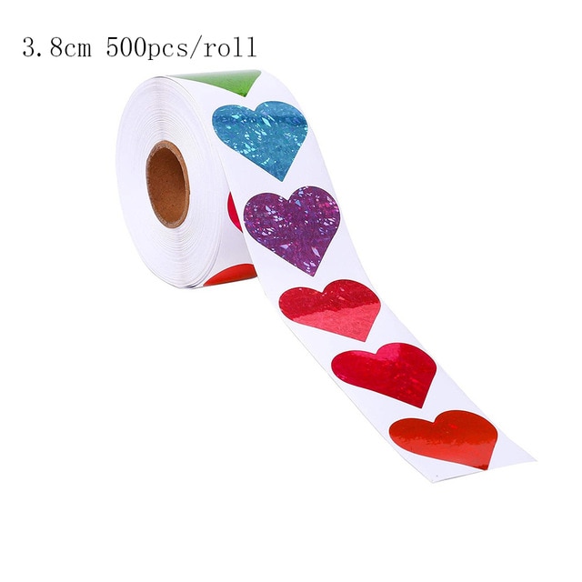 500 Pcs/Roll Love Heart Shaped Label Sticker Scrapbooking Packaging Seal Birthday Party Wedding Supply Stationery Sticker: 500pcs-3.8cm