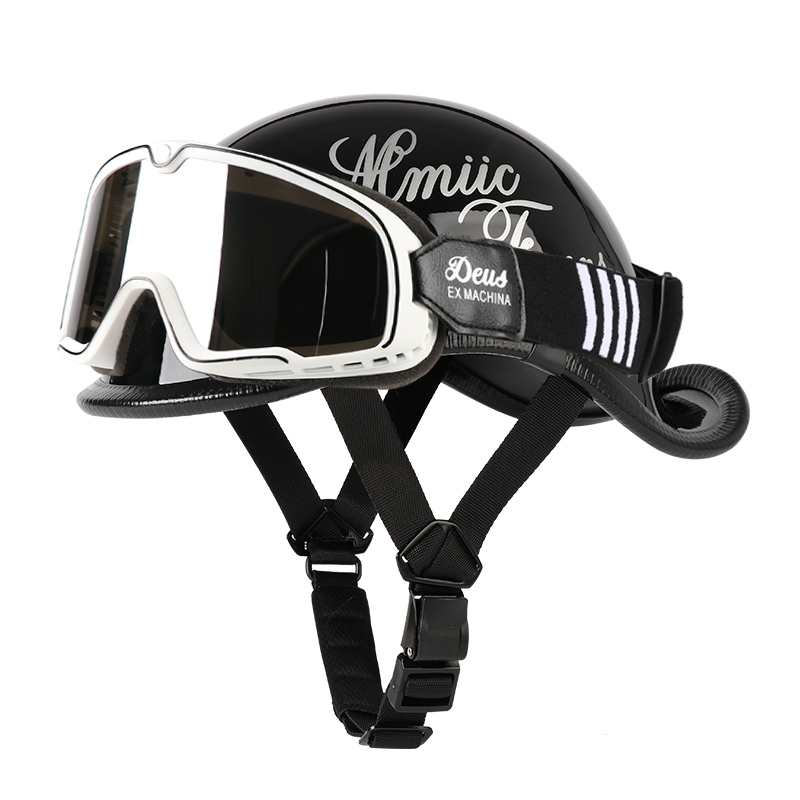 VGV moto demi-casque lunettes incluses véhicule électrique vélo Locomotive pour Cruiser rétro homme femmes scooter rue: Clair / M