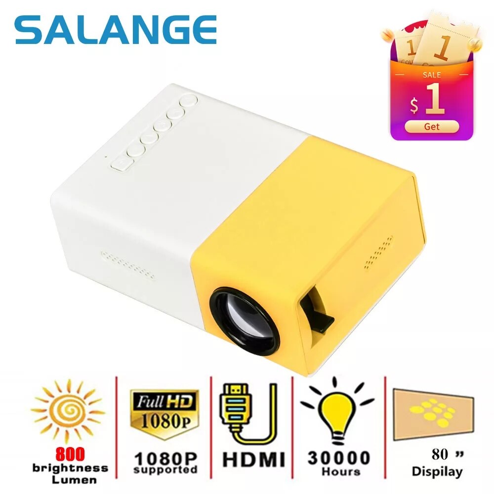 Salange mini proyector LED YG300 Pro, reproductor multimedia de vídeo para el hogar, portátil, con HDMI, USB, 1080P