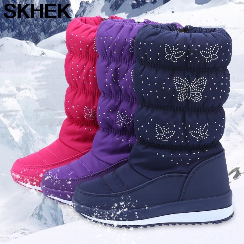 SKHEK-bottes de neige pour filles, chaussures d'hiver chaudes pour filles, en peluche, imperméables, pour étudiantes