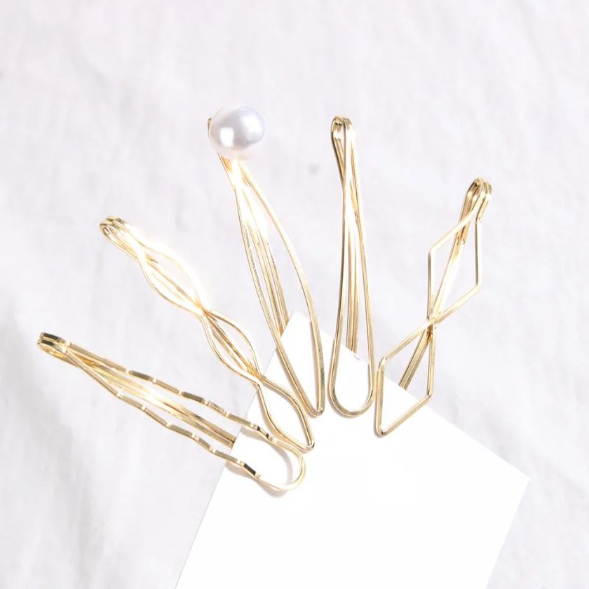 5 pinzas para el cabello de Color dorado, horquillas onduladas a la , pasadores de Metal, Clip BB Invisible, horquillas onduladas, accesorios para el cabello