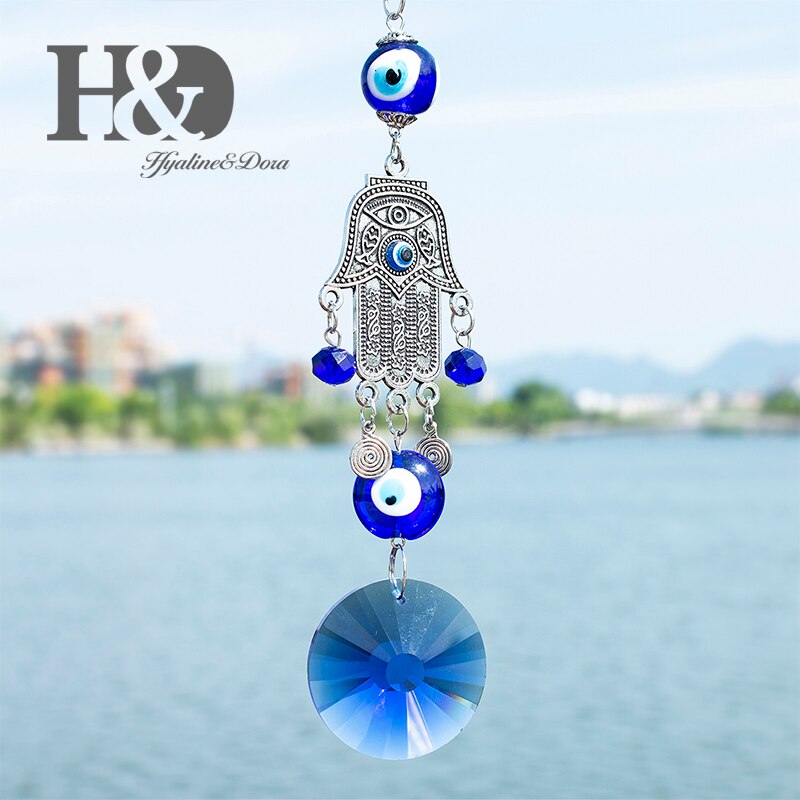 Diy Lucky Hamsa Turkse Blue Evil Eye Crystal Charm Suncatcher Hanger Wind Chime Amulet Thuis Muur Tuin Opknoping Decoratie