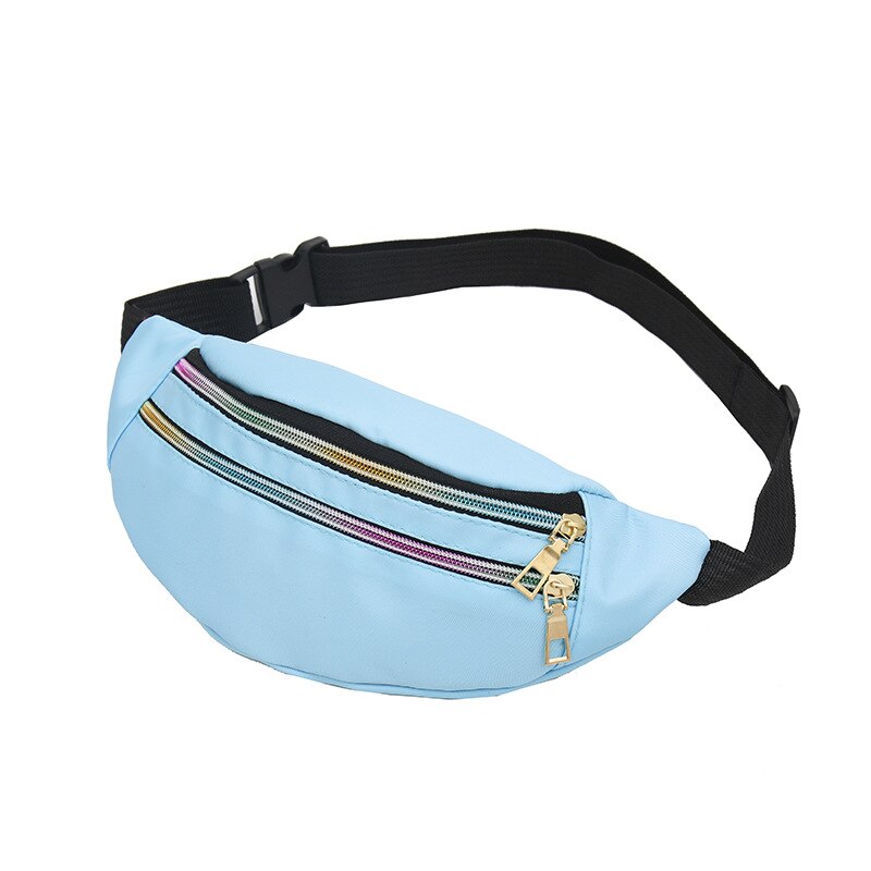 Brivilas nylon fanny pack fo women leopard print sport waist bag female purse belt bags multifunction chest bag crossbody: Light blue