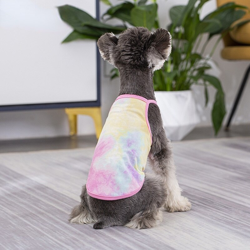 Pet color vest cat and dog spring and summer thin sling kitten and dog cotton fabric T-shirt tie-dye printing craft dog clothes
