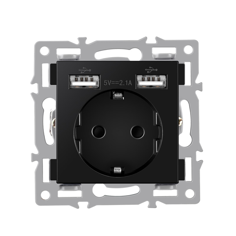 wall-mounted module diy European standard black tempered crystal glass panel socket light switch button function combi